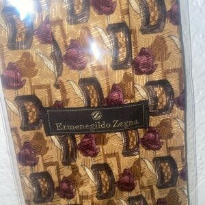 Ermenegildo Zegna Gold and Burgundy Patterned Tie